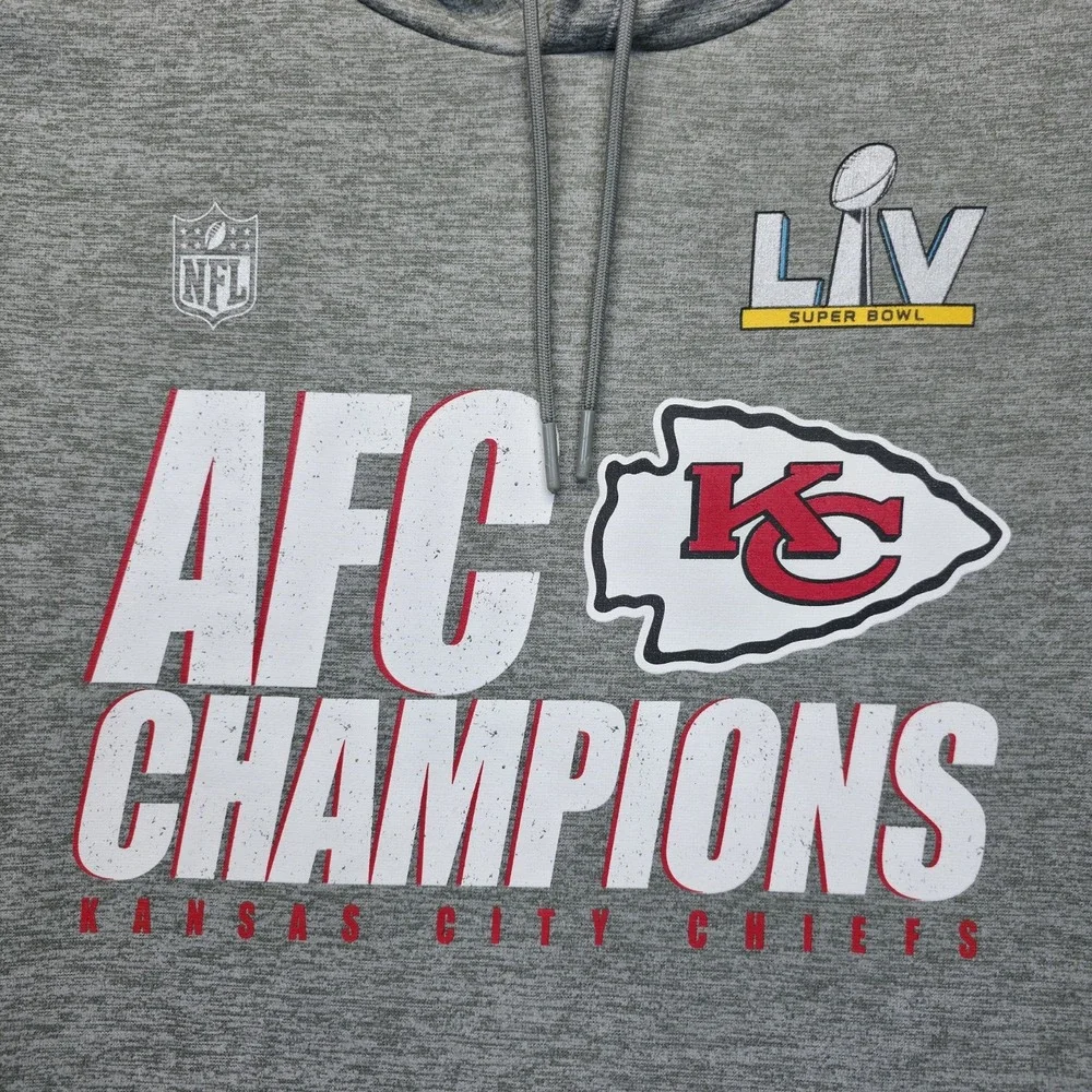 Nike KC Chiefs Super Bowl LIV 54 AFC Champions Hoodie‎ Mens M Gray Dri-FIT NFL